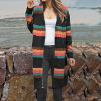 Байкосин дамски модни ежедневни отворен преден Дълъг ръкав кабел плета жилетки пуловери Връхни дрехи палта с джобове
