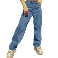 Дадария дънки за жени висока талия провиснал Мода жени висока талия хлабав джоб Син Плътен цвят печат дънки панталони сини жени