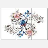 Дизайнарт 'розови и сини диви цветя' традиционен платнен Принт за стена