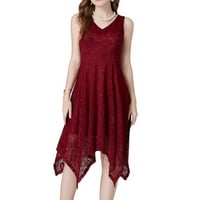 Caicj официални рокли за жени полиестерни спагети каишки удобни рокли жени v-образни туники модна лятна вечерна рокля дишащ къс ръкав обикновен червен, xl