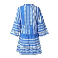 Летни рокли Препи стил в-врат с дълъг ръкав отпечатани бизнес рокли с Синьо