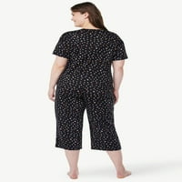 Дамска тениска с къс ръкав и изрязан панталон пижама комплект, размери с-3х