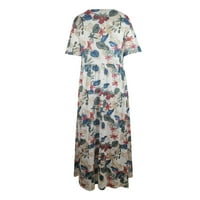 Дамски рокли в-Деколте флорална рокля с къс ръкав средна дължина А-линия рокли бели 5ХЛ