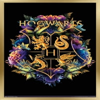 Светът на Wizarding: Хари Потър - Плакат за стена на Floral House Crests, 14.725 22.375