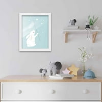 Рамкираща детска стена изкуство ръчно изтеглено twinkle bunny плакат в рамка от бяло дърво за детска спалня или