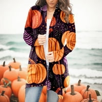 Cethrio Lightweight Open Front Cardigan for Womens Fall с дълъг ръкав Хелоуин Графичен отпечатан дълъг модерен клирънс Виново яке Топс за жени с размер 2xl