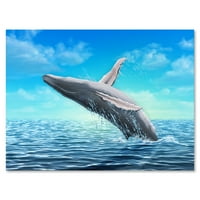 Гърбав кит, скачащ от морето живопис платно изкуство печат