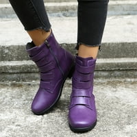 Дамски обувки Дамски средни тръба кръг главата твърди странични цип ниска пета къси ботуши обувки лилаво