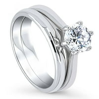 Стерлинги сребро пасианс Сватбени годежни пръстени карат кръг кубичен цирконий ЦЗ пръстен комплект за жени, родий покритие размер 9