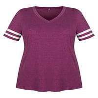 Жените Плюс размер къс ръкав тениски цвят блок върхове Случайни в врата туника блуза за жени