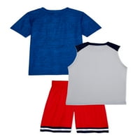 Тениска с потник и Къси панталонки, активен комплект от 3 части, размери 4-18