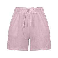 Дамски летни ежедневни шнур Шнур джоб Плътен цвят шорти дамски шорти плюс размер Натиснете нагоре розов хл в продажба