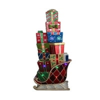 60 светодиодна осветена търговска шейна, подредена с подаръци от фибростъкло Коледна украса