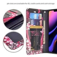 За калъф iPhone Pro - Wydan Кожен портфейл Калъф Кредитна карта Защита Защитна крачка на капка Карица за телефон - горещо розово сърце цвете