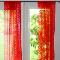 Флорална дантелена завеса за прозорци широко червено