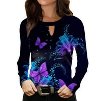 Забавни тениски за жени пеперуда отпечатани о-не-деколто