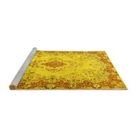 Ahgly Company Machine Pashable Indoor Round Персийски жълти традиционни килими, 3 'кръг
