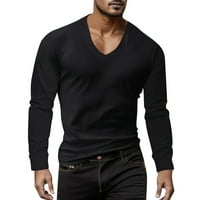 Кали _ магазин работни ризи за мъже Мъжки Дълъг ръкав Удобни Тениски Екипажа врата пуловер тениска черно, л