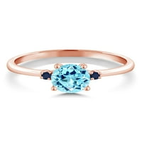 Gem Stone King 0. Ct кръгъл син апатит син сапфир 10k розов златен пръстен