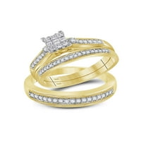 Солидна 10k жълто злато негово и нейното принцеса отрязана диамантен клъстер съвпадаща двойка три пръстена булчински годежен пръстен сватбени ленти комплект Ct. -