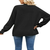 Жени огромни плетени жилетка с дълъг ръкав отворен предни есен небрежен яке пуловер с джобове