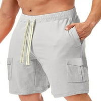 Glonme Mens Solid Color Leisure Beach Shorts Хавайски тренировки мини панталони Дръскателни ваканционни дъна плажове светло сиво XL