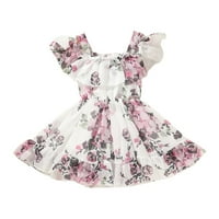 Бебе-момиче пола бебе-момиче лятна рокля малко дете деца бебе-момичета Цветен печат случайни разрошена рокля принцеса ЧМОРА