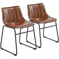 Alden Design без кожени столове за трапезария с фау с метални крака, комплект от 2, кафяво