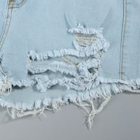 Дамски Случайни Мода Вмъкване джобове ултра-къс изтръгнат дънкови шорти Светло синьо ххл