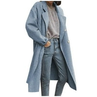 Tking Fashion Womens Cardigan с дълъг ръкав двоен бутон Вълнено палто есен и зимни жители за жени за жени синьо 4xl