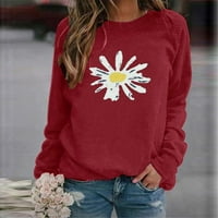 Продажби Женски ризи с дълъг ръкав Crewneck Sweatshirt Fashion Clothing Daisy Graphic Print Tops Подаръци за жени ежедневни тениски Raglan Tee Resaled-Fit Pullover Blouse Red XXL