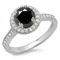 Колекция DazzlingRock 1. Карат 14K кръгла черно -бяла диамант дами ореол стил годежен пръстен, бяло злато, размер 6