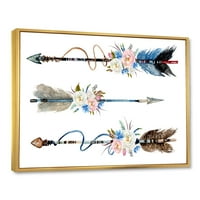 Дизайнарт 'цветя и етнически пера на Родни стрели и' Бохемски и еклектичен рамкиран платно за стена арт принт