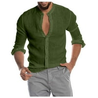Мъжко бельо с дълъг ръкав ежедневна риза без яка стояща яка летни върхове зелен хл