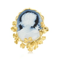 Ross-Simons C. Vintage Black Agate и. Ct. T.W. Diamond Cameo Pin висулка с листа в 18kt жълто злато за жени, възрастни