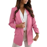 Дамски ежедневни офис работни облекла отворен фронт бизнес ежедневни костюм яке, горещо розово, М