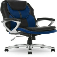 Серта усилване Веган кожа висок гръб офис стол с мрежести акценти, ЛБ капацитет, синьо