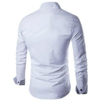 мъжки ризи мъжки ежедневни Принт Дълъг ръкав тънък завой надолу цвят тениска топ блуза бяла ХХХЛ