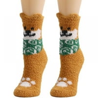 Дамски зимни топли чорапи, дебели руно пухкави карикатурни екипажи тръби за момичета за момичета Дами домашни чорапи