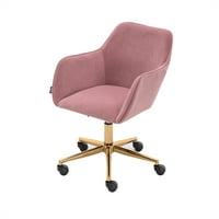 Модерен домашен офис стол Velvet регулируема височина Револвиращ стол на бюро със златни метални крака и универсални колела и ръце розово