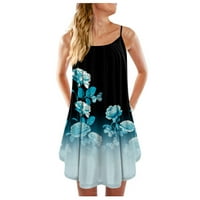 Рокля Дамска Мода Лято ежедневни жилетка без ръкави Бохемски печат хлабав резервоар голяма рокля синьо л 95% полиестер, 5% ликра