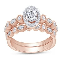 Ct. T.W Center Round Cut Lab създаде Moissanite Diamond Halo Vintage Style Bridal Ring Set в 14K розово злато над стерлингово сребро -9