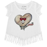 Момичета младежта мъничка бяла бяла аризона Diamondbacks Heart Banner Fringe тениска