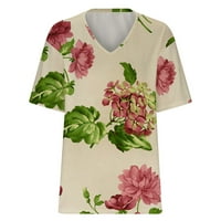 Gaecuw плюс размер върхове за жени работни върхове блузи с къси ръкави тениски редовно годни пуловер тениски тениски абстрактни върхове от печат v блузи за шия бутон н