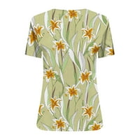Ризи за жени с къс ръкав тениска хлабав бутон за годни върхове Модна лятна тениска облечена ежедневна флорална туника