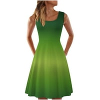 Usmixi летни рокли за жени империя талия плисирана люлка плаж парти резервоар къси рокли небрежни без ръкави квадратна шия градиент мини рокля зелена s