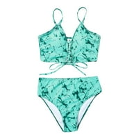 Gaiseeis женски разцепена модна мастила за печат Бикини плаж бански костюм зелено l