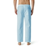 huaai суитчъри за мъже мъжки памук-linen небрежен лек еластичен панталон за талии домашни панталони Панталони за мъже сини L