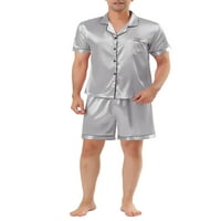Уникални сделки Мъжки спално облекло с къс ръкав Топ и панталони Сатен пижама комплект