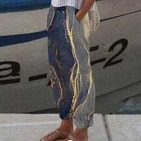 Женски случайни летни панталони еластични панталони за талия печат реле прилепват плажни панталони сиви размер xl
